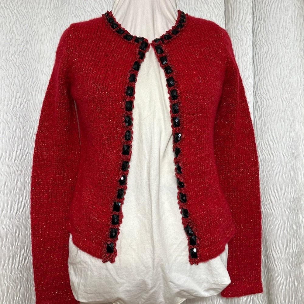 VTG Alberto Makali Wool Blend Red Sweater With Black Beads - Size Small - Picture 9 of 9